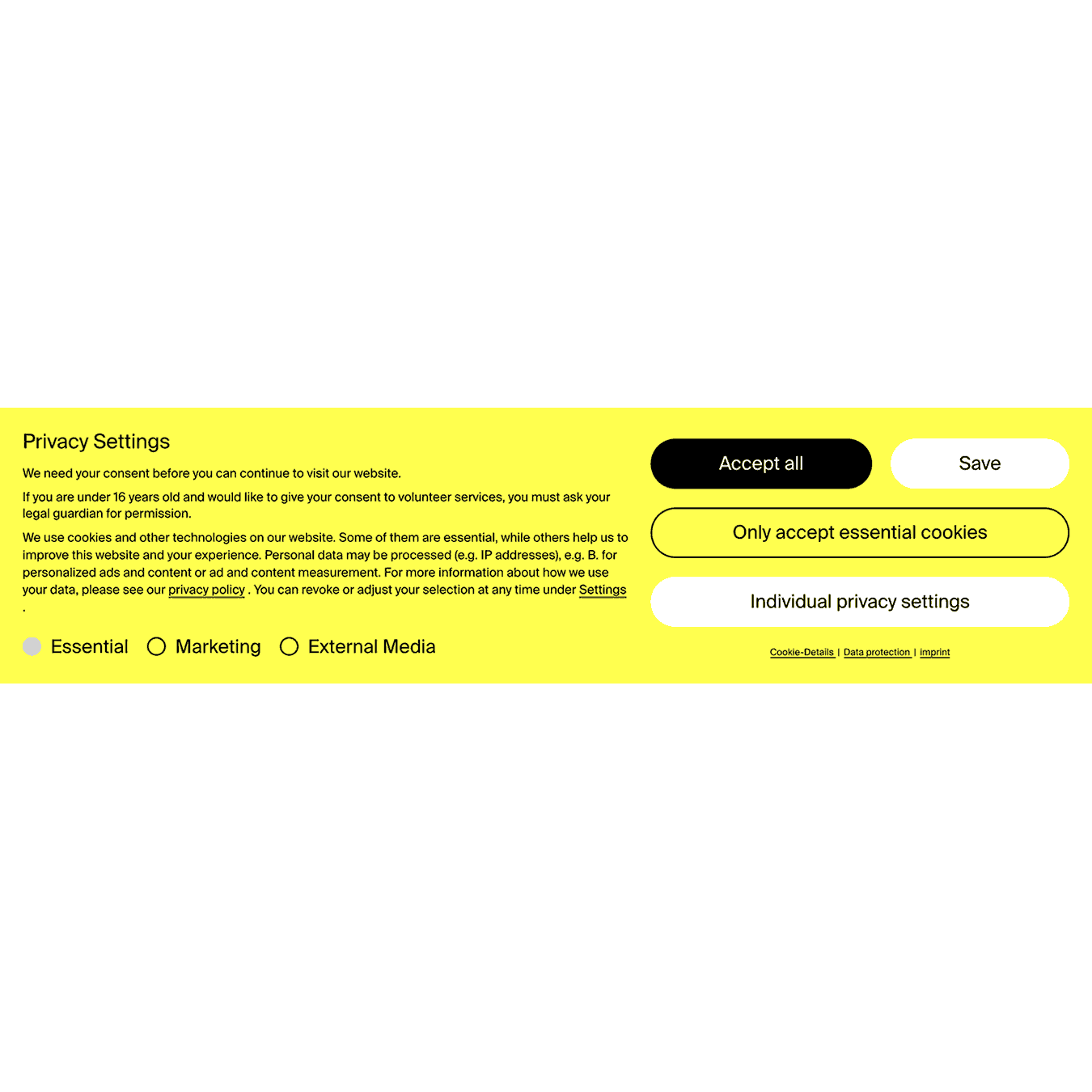A well-designed bright yellow cookie consent banner