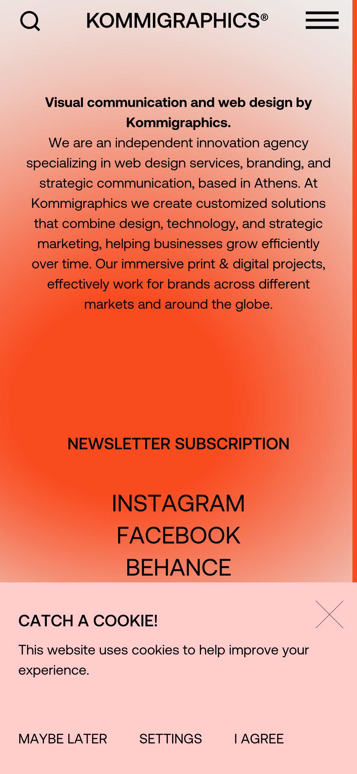 The responsive design of a cookie notice. The cookie notice is light pink.