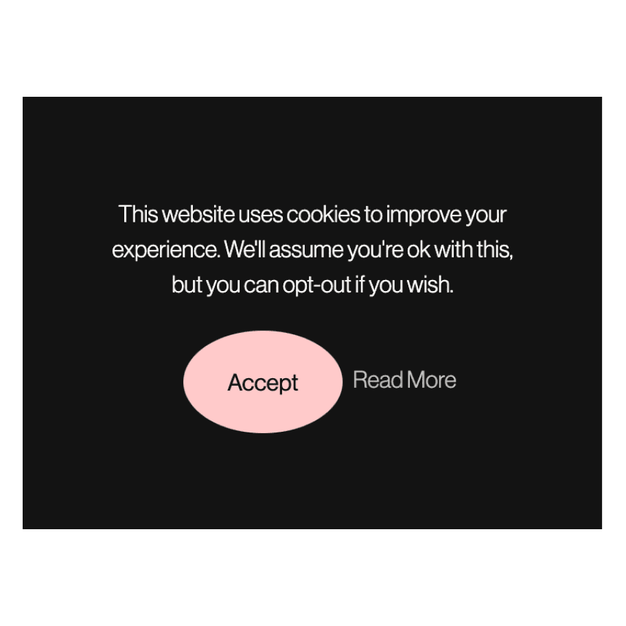 A black cookie consent banner on a website with options to find more or click OK to consent