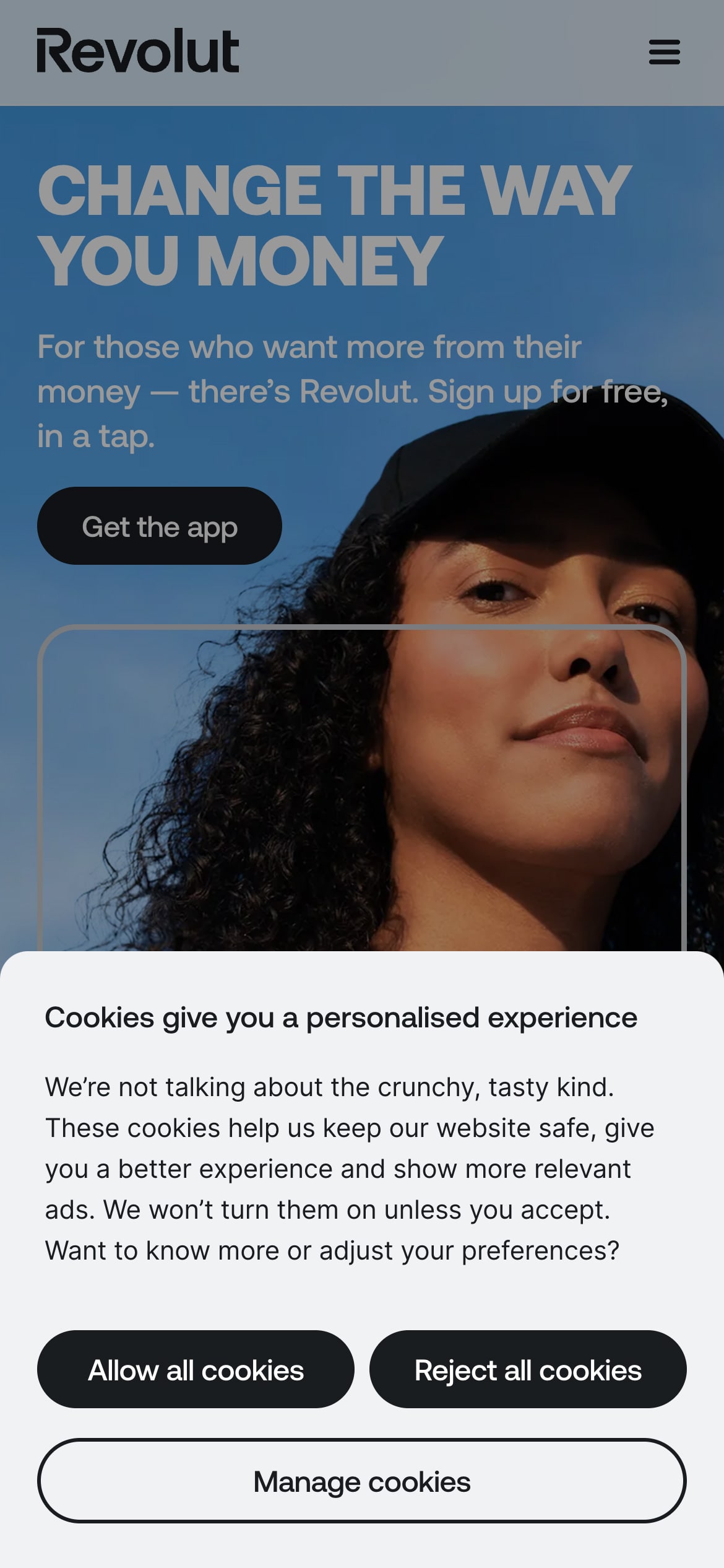 A cookie banner with 'Allow all cookies' 'reject all cookies' and 'manage cookies' options.