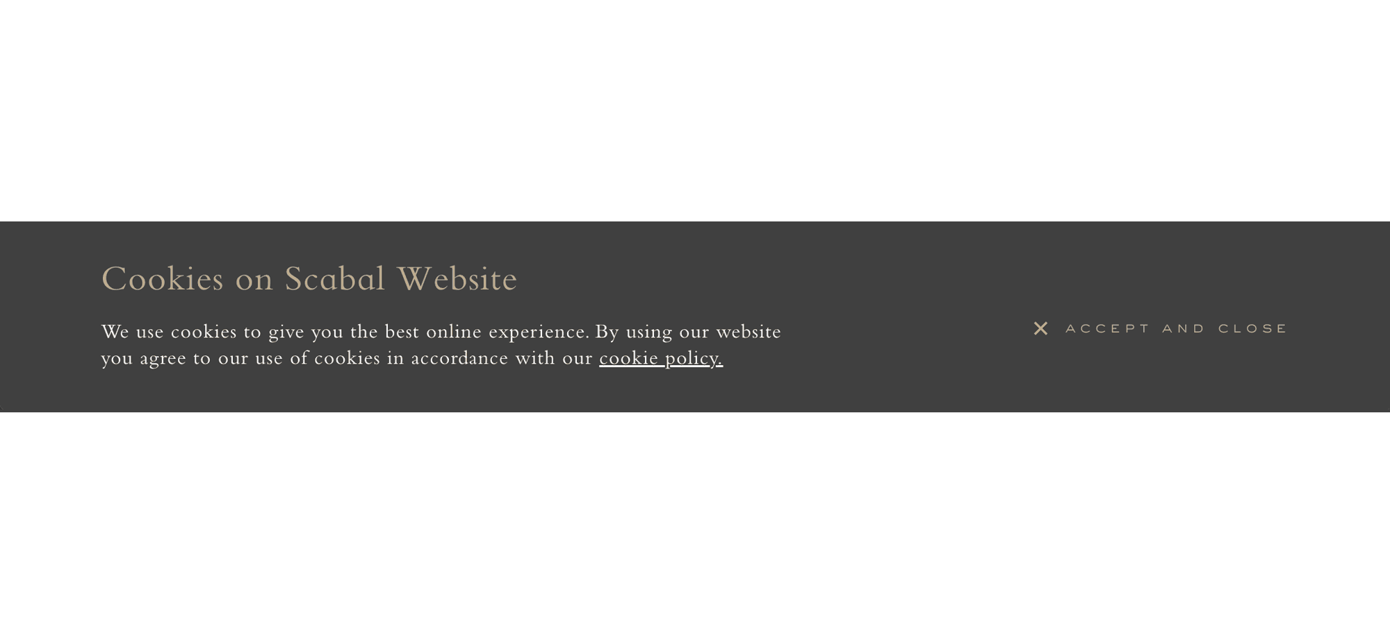 A gray cookie consent with an 'accept and close' button.